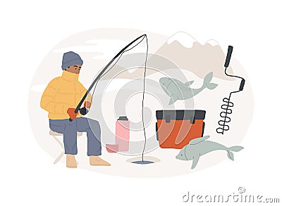 Ice fishing isolated concept vector illustration. Vector Illustration