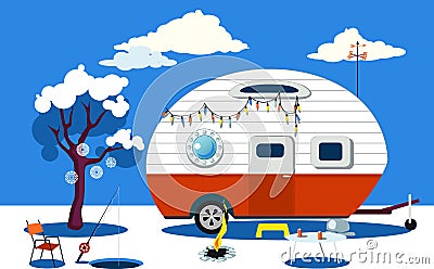 Ice fishing scene Vector Illustration