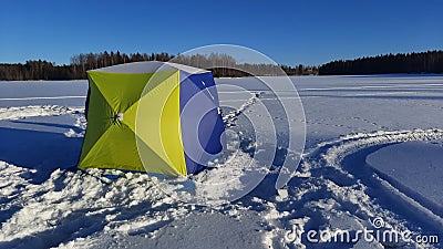 Ice fishing. Winter fishing, catching a fish in the North Stock Photo