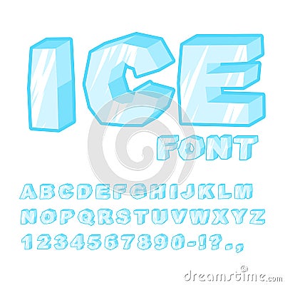 Ice font. Cold letters. Transparent blue alphabet. Frosty alphabet. frozen lettering Vector Illustration