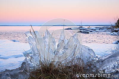 Ice formation on lakeside Stock Photo