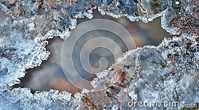 Ice frame over frozen river winter detail Stock Photo