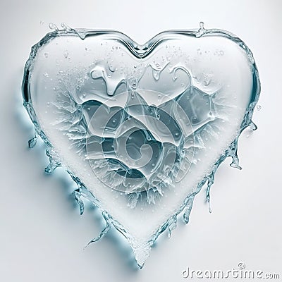 Ice heart on white background, symbol of coldness and fragility. Stock Photo