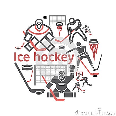 Ice hockey banner. Line icon. Vector signs for web graphics. Vector Illustration