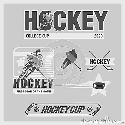 Ice hockey emblems with hockey player. Vector Illustration