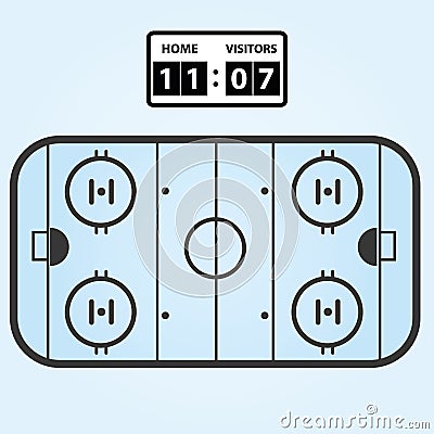 Ice hockey field plan with score board Vector Illustration