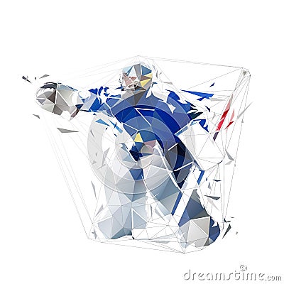 Ice hockey goalie, isolated low polygonal vector illustration. Goalkeeper, ice hockey logo, geometric drawing from triangles Vector Illustration