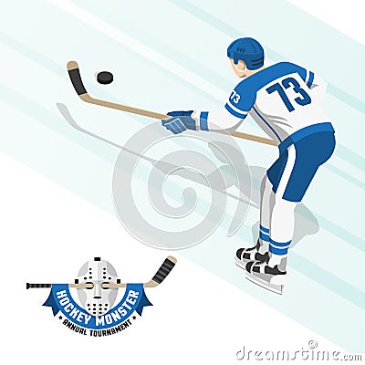 Ice hockey player in a white blue uniform Vector Illustration