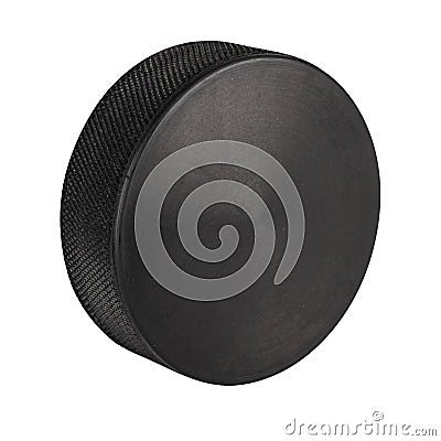 Ice hockey puck white Stock Photo