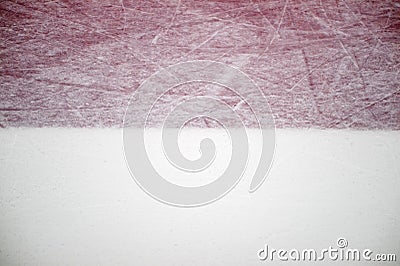 Ice hockey rink red markings closeup, winter sport background Stock Photo
