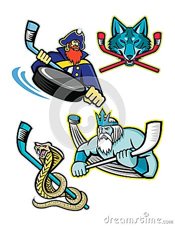 Ice Hockey Sports Mascot Collection Vector Illustration