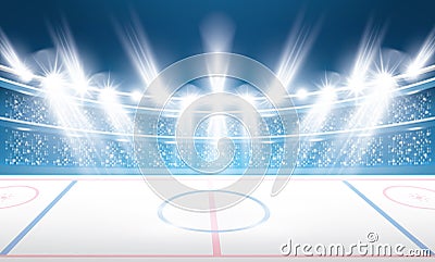 Ice Hockey Stadium with Spotlights. Stock Photo