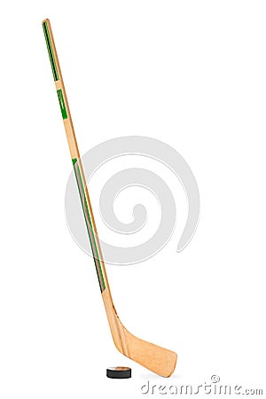 Ice hockey stick and puck Stock Photo