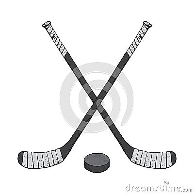Ice Hockey stick with puck. Sports Vector illustration isolated on white background. Ice hockey sports equipment. Hand Vector Illustration