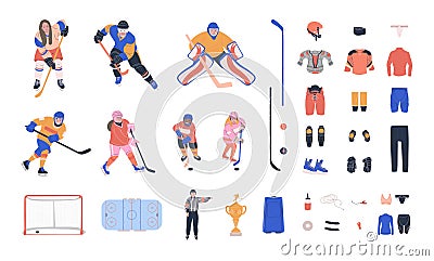 Ice hockey vector clipart collection with young and adult players, referee and equipment Vector Illustration