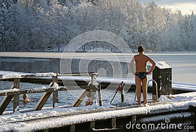 Ice-hole swimming in winter Stock Photo