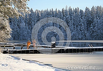 Ice-hole swimming in winter Stock Photo