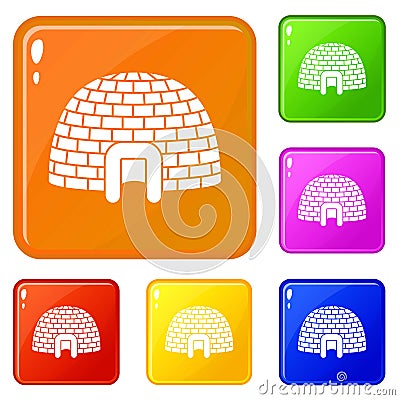 Ice igloo icons set vector color Vector Illustration