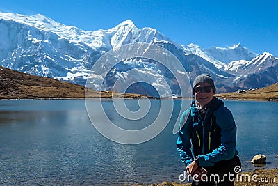 Ice Lake - A man enjoying his time by the Ice Lake Stock Photo