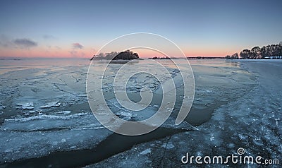 Ice in lake in the norning Stock Photo