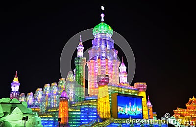 Ice light in Harbin, China, Hei Longing Province Stock Photo