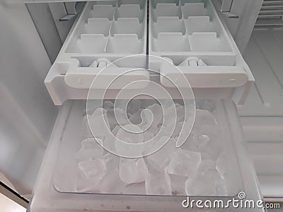 Ice maker container in the refrigerator Stock Photo