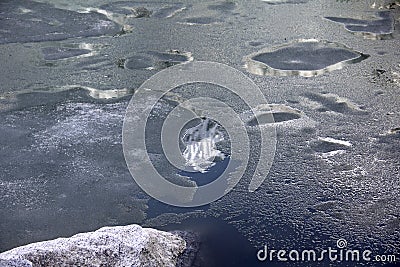 Ice melting Llaca lagoon Andes Huaraz Peru Stock Photo