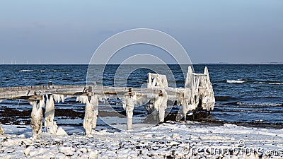 Ice on an old Bathing Jetty Stock Photo