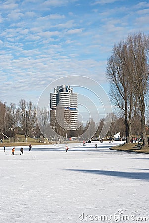 Ice on the Olympiapark Lake Stock Photo