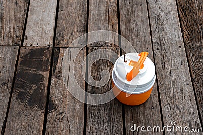 Ice picnicking on wood deck Stock Photo