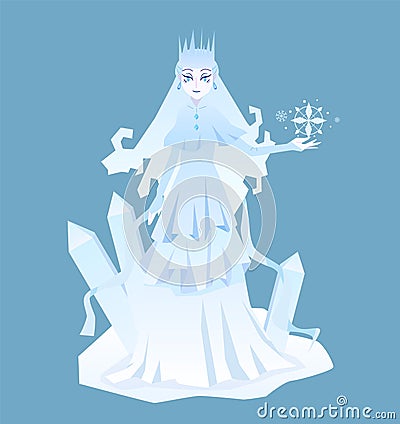 Flat illustration of cold snow witch with ice crystals Vector Illustration