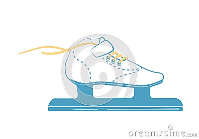 Ice skates with bright laces. Fitness figure skate in line style. Sport equipment logo. Vector Illustration isolated on white Stock Photo
