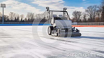 Ice resurfacing machine smoothes skating rink with precision and efficiency.AI Generated Stock Photo