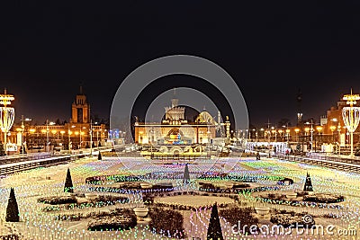 Ice rink and New Year decorations in vdnh. All-Russian Exhibition Center Editorial Stock Photo