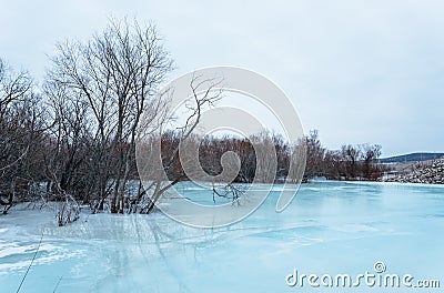 Ice on the river in the spring. Stock Photo