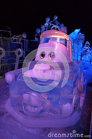 Ice sculpture of Disney Cars cartoon Editorial Stock Photo