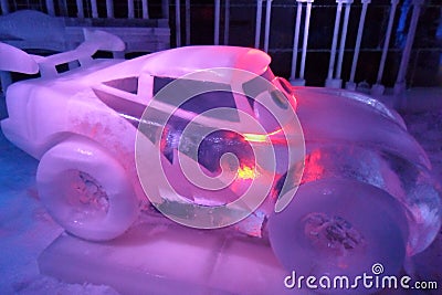 Ice sculpture of Disney Cars cartoon Editorial Stock Photo