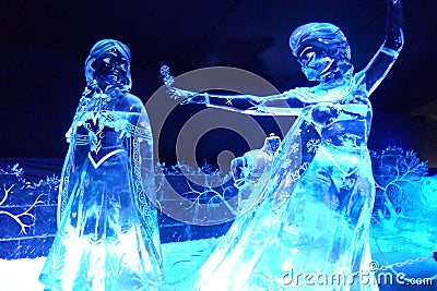 Ice sculpture of Disney Frozen cartoon Editorial Stock Photo