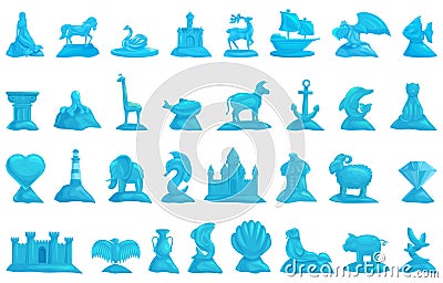 Ice sculpture icons set cartoon vector. Animals mermaid Vector Illustration