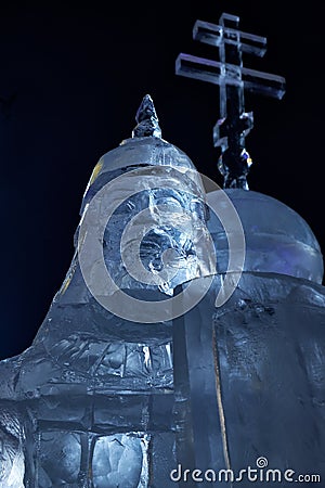 Ice sculpture of Russian bogatyr from the Christmas Festival. Yekaterinburg. Russia Editorial Stock Photo