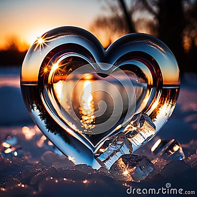 Ice sculpture in shape of heart, frozen, cold, a romantic symbol to celebrate romance, love and Valentine's day Stock Photo