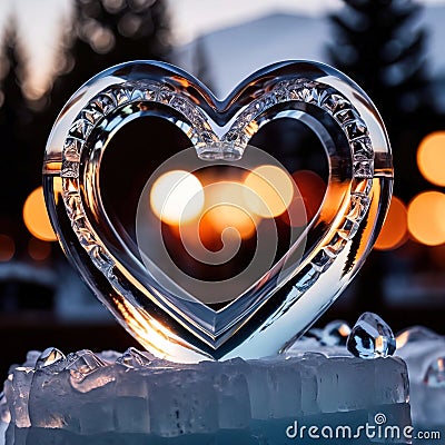 Ice sculpture in shape of heart, frozen, cold, a romantic symbol to celebrate romance, love and Valentine's day Stock Photo