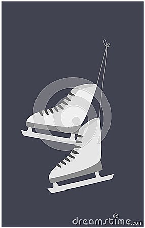 Ice skate hangin on the wall. Winter sport element flat design Vector Illustration