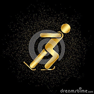 Ice skating athlete gold, icon. Vector illustration of golden particle Cartoon Illustration