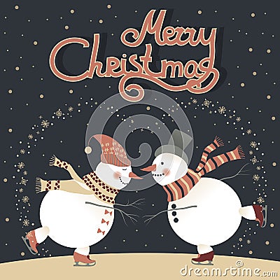 Ice skating cartoon snowmen Vector Illustration