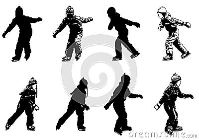 Ice skating kids silhouettes Vector Illustration