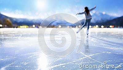 Ice skating rink in winter, blurred background Stock Photo