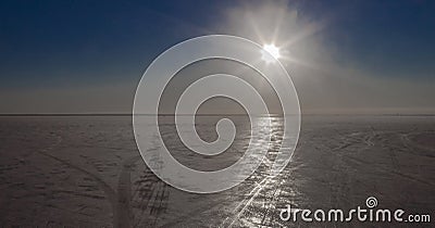 Ice and sky landscape of the Gulf of Finland on sunny frosty day Stock Photo