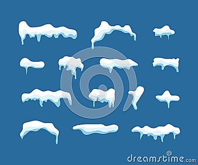 Ice or snow blue vector caps frames. Frost cold snow caps christmas decoration. Icy illustration design Vector Illustration