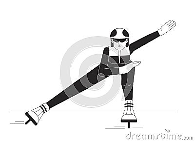 Ice speed skater woman black and white cartoon flat illustration Vector Illustration
